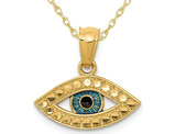14K Yellow Gold Blue Enamel Evil Eye Charm Pendant Necklace with Chain